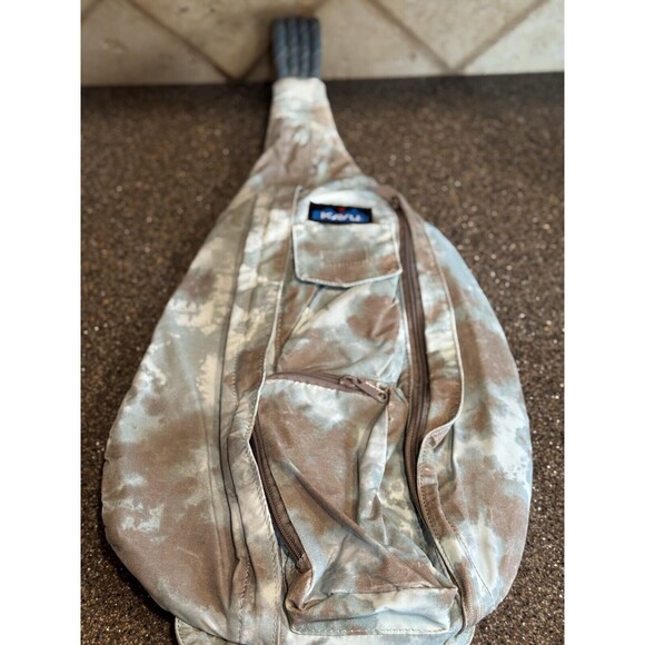 KAVU Rope Sling Bag Wave Tie Dye Sling Bag Blue Brown - Picture 2 of 4